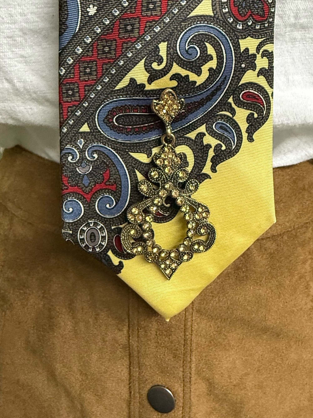 Upcycled Silk Necktie Necklace Vintage Dangling Pin Art Deco Boho Chic Festival - Picture 3 of 4
